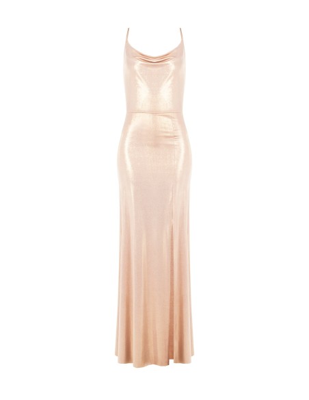 Vestido longo em malha com lurex e fenda Rinascimento