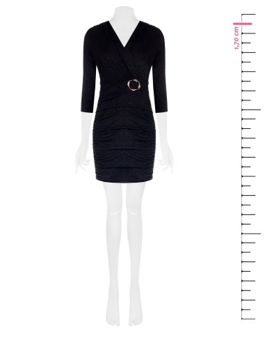Vestido Curto Tubinho Com Glitter Franzido Nos Lados Com Decote Em V Cruzado Rinascimento