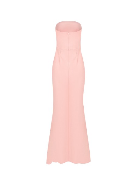 Vestido Longo Assimétrico Em Scuba Crepe Com Broche Dourado Rinascimento