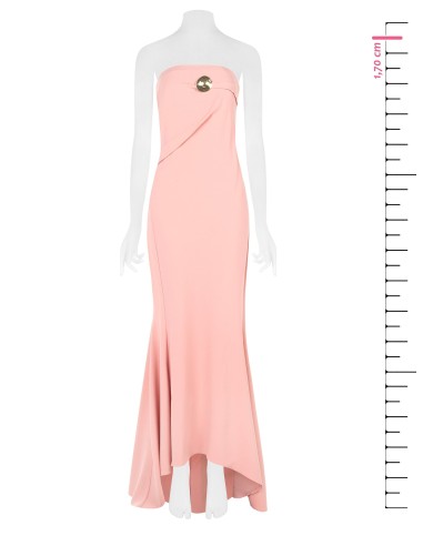 Vestido Longo Assimétrico em Scuba Crepe com Broche Dourado Rinascimento
