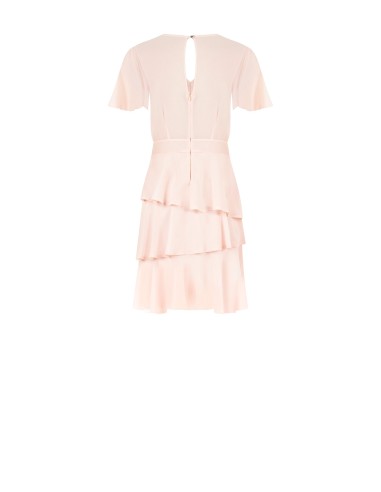 Vestido Curto Com Folhos Em Georgette Com Decote Em V E 3 Botões Rinascimento