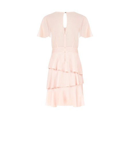 Vestido Curto Com Folhos Em Georgette Com Decote Em V E 3 Botões Rinascimento