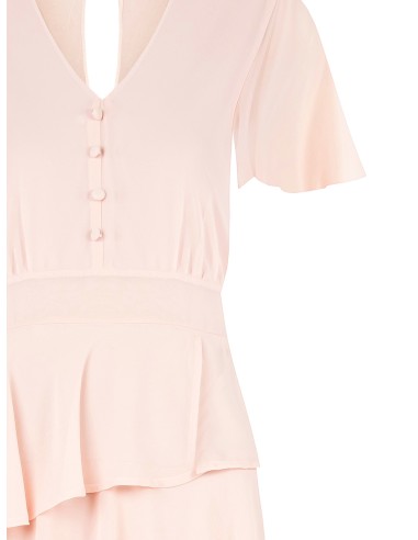 Vestido curto com folhos em georgette, com decote em V e 3 botões Rinascimento