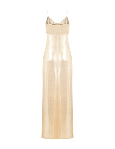 Vestido Longo em Tecido Laminado com Cut-Out nos Quadris Rinascimento