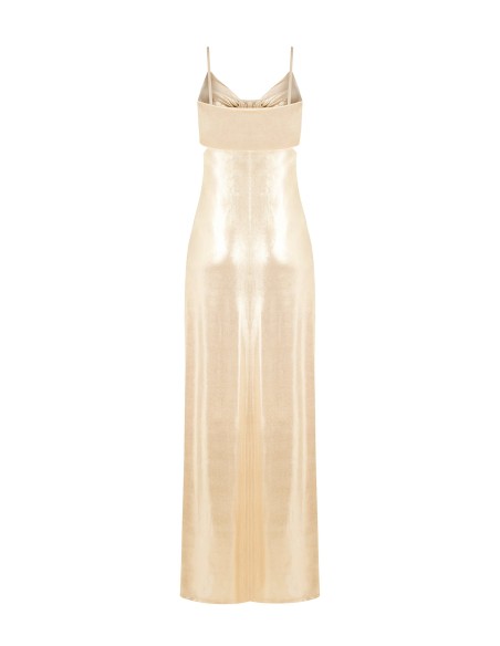 Vestido Longo em Tecido Laminado com Cut-Out nos Quadris Rinascimento