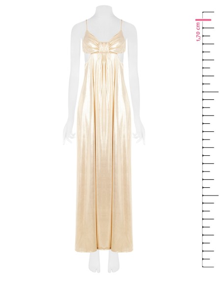 Vestido longo em tecido laminado com recortes nos quadris Rinascimento