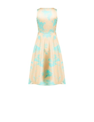 Vestido midi rodado em cetim crepe com decote em V Rinascimento