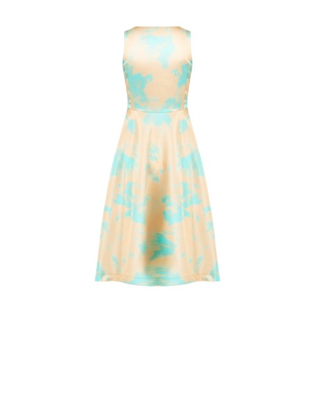 Vestido midi rodado em cetim crepe com decote em V Rinascimento