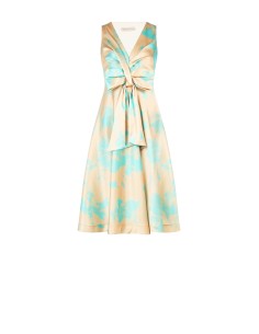 Vestido Midi Rodado em Cetim Crepe com Decote em V Rinascimento