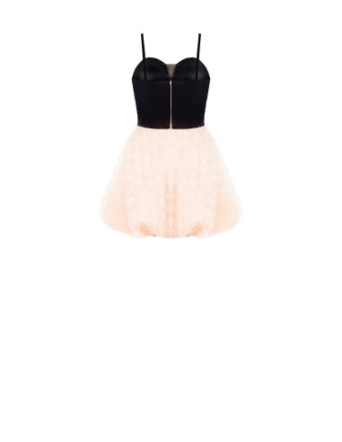 Vestido Curto Balão Com Delicadas Rosas Em Tule Com Efeito Tridimensional E Bustiê Em Cetim Rinascimento