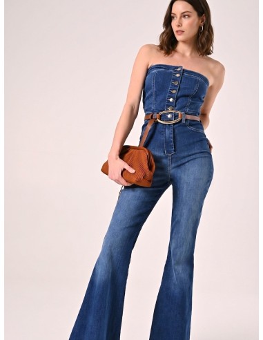 Macacão de ganga com perna boca-de-sino Rinascimento