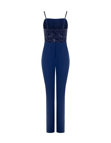 Macacão inteiro de corte reto em tecido bi-stretch e corpete com bordados e lantejoulas Rinascimento