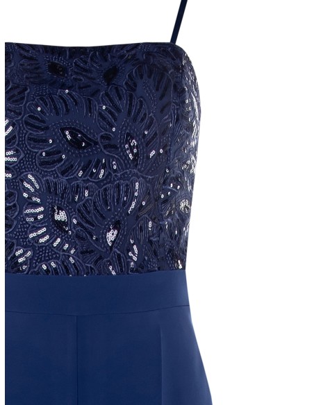 Macacão inteiro de corte recto em tecido bi-stretch e corpete com bordados e lantejoulas Rinascimento