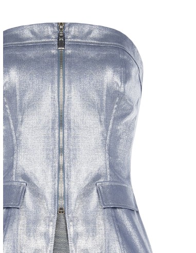 Top corpete em denim laminado Rinascimento