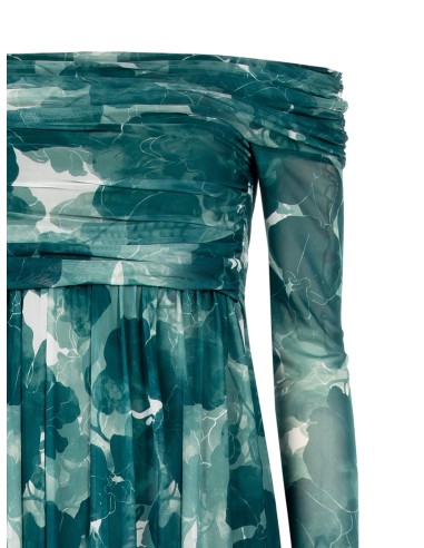 Vestido longo com saia rodada em tule elástico Rinascimento