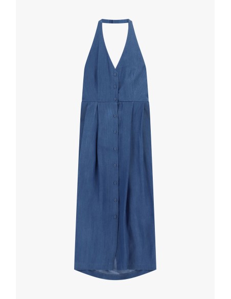 Vestido Longo com Fecho Americano e Botões Frontais Dixie