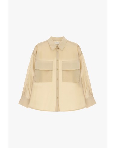 Camisa Transparente com Bolsos Frontais Oversize Dixie