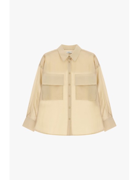 Camisa Transparente com Bolsos Frontais Oversize Dixie