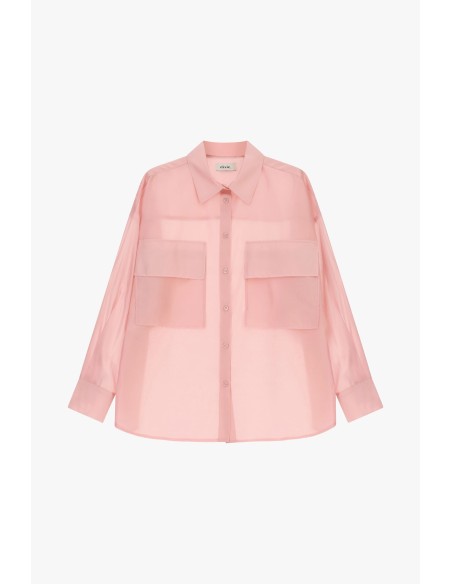 Camisa Transparente Com Bolsos Frontais Oversize Dixie