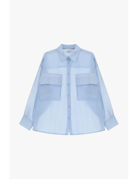 Camisa Transparente Com Bolsos Frontais Oversize Dixie