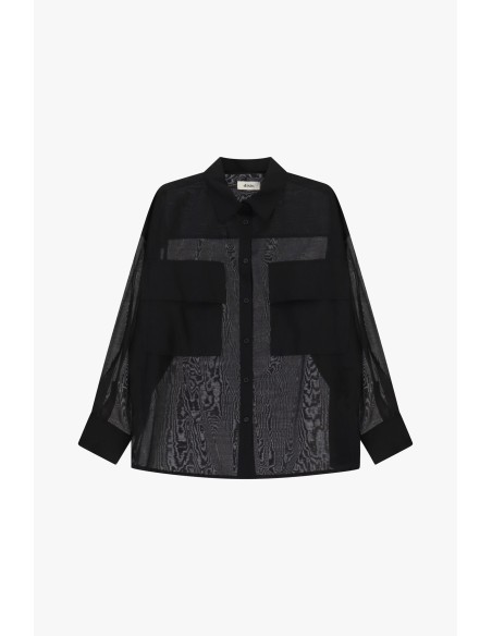 Camisa Transparente com Bolsos Frontais Oversize Dixie
