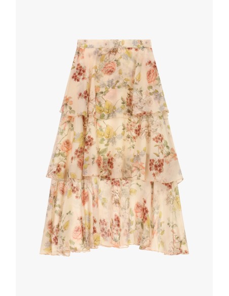 Saia longa com folhos e estampado floral Dixie