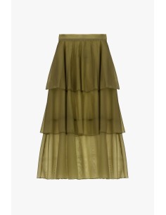 Saia Midi com Folhos e Camadas Transparentes Dixie