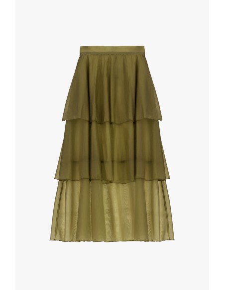 Saia Midi com Folhos e Camadas Transparentes Dixie
