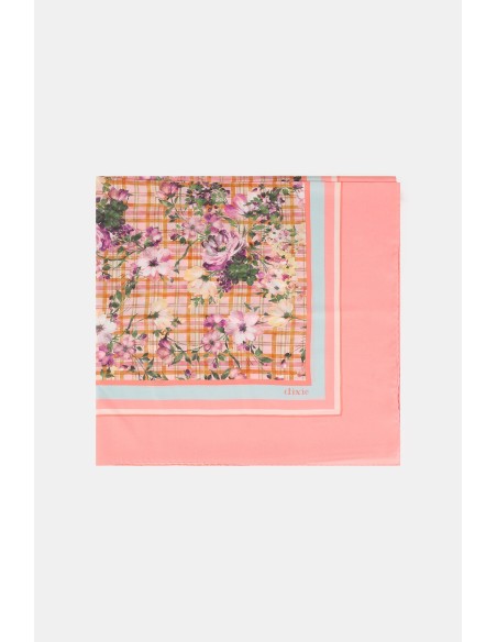 Lenço Quadrado con Padrão Floral e Borda em Contraste Dixie