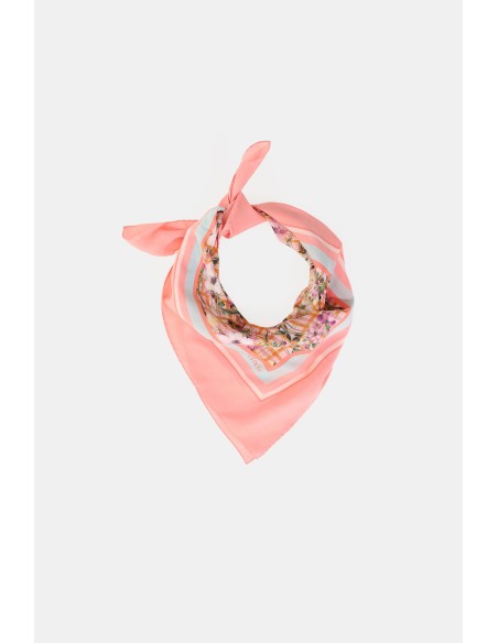 Lenço Quadrado Com Padrão Floral E Borda Contrastante Dixie