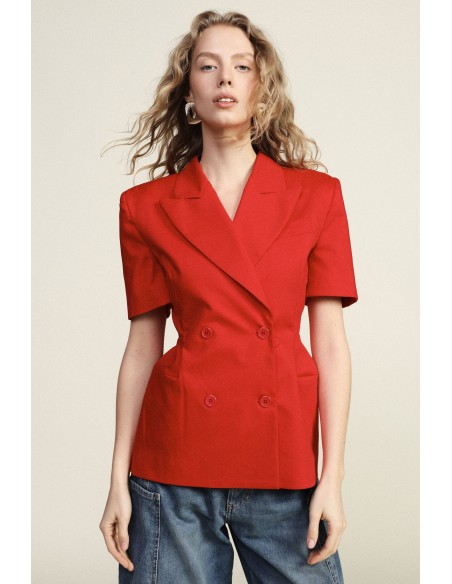 Blazer de duplo peito mangas curtas corte alfaiate Dixie
