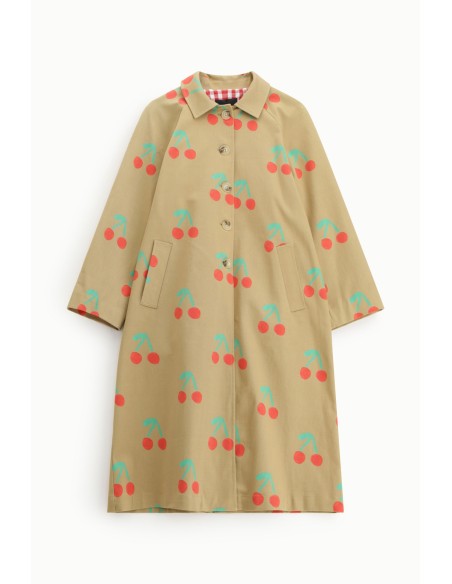 Casaco Comprido Estampa de Cerejas Botões Visíveis Dixie