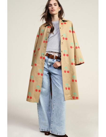 Casaco Longo Estampa de Cerejas Botões Visíveis Dixie