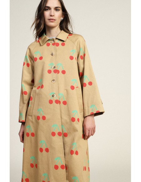 Casaco Comprido Estampa de Cerejas Botões Visíveis Dixie