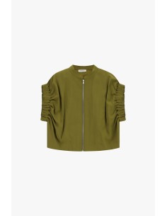 Bomber com mangas curtas franzidas fecho de correr frontal Dixie