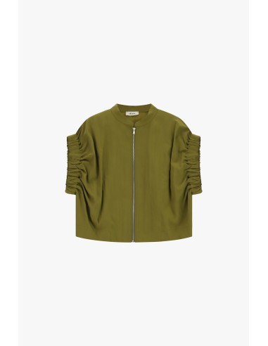 Bomber com mangas curtas franzidas fecho de correr frontal Dixie