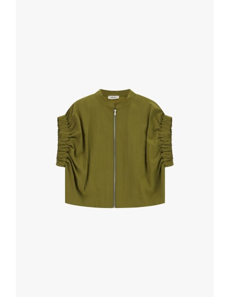 Bomber com mangas curtas franzidas fecho de correr frontal Dixie