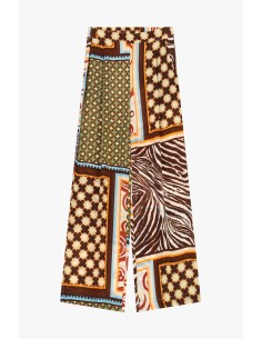 Calças Palazzo com Estampa Patchwork e Perna Larga Dixie