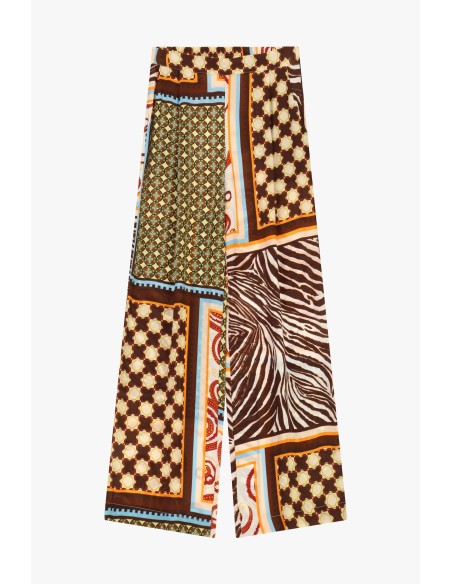 Calças Palazzo com Estampa Patchwork e Perna Larga Dixie