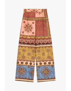 Calças Palazzo com Estampa Patchwork e Perna Larga Dixie