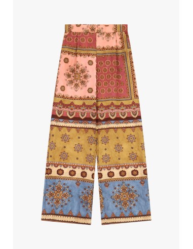 Calças Palazzo com Estampa Patchwork e Perna Larga Dixie