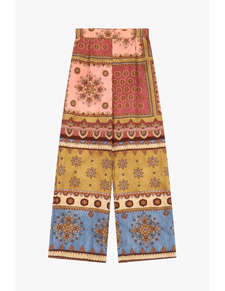 Calças Palazzo com Estampa Patchwork e Perna Larga Dixie