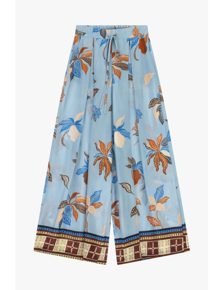 Calças Palazzo Estampadas Com Cintura Alta E Cordão Dixie