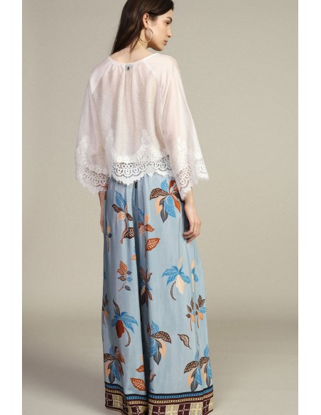 Calças palazzo estampadas com cintura alta e cordão Dixie