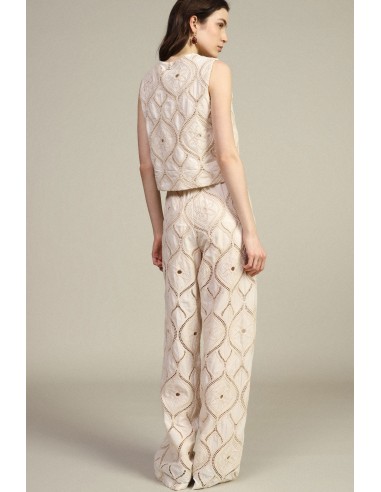 Calças Palazzo Bordadas Com Bolsos Aplicados Dixie