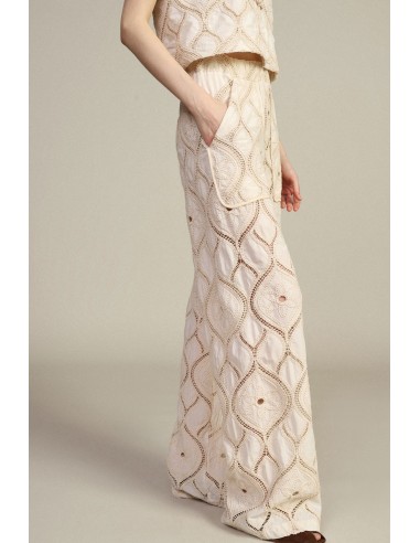 Calças Palazzo Bordadas com Bolsos Aplicados Dixie