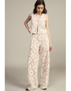 Calças Palazzo Bordadas com Bolsos Aplicados Dixie