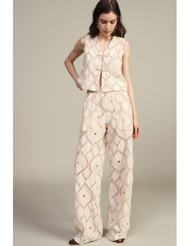 Calças Palazzo Bordadas com Bolsos Aplicados Dixie