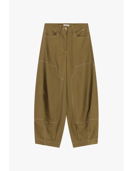 Calças Palazzo com Costuras Contrastantes e Bolsos Dixie