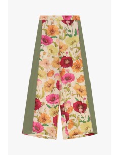 Calças Palazzo Estampa Floral Inserções em Contraste Dixie